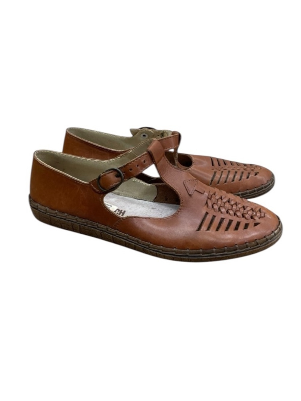 Rieker Leather Mary Jane Shoes Brown Woven Comfort Flats Size 5 1/2